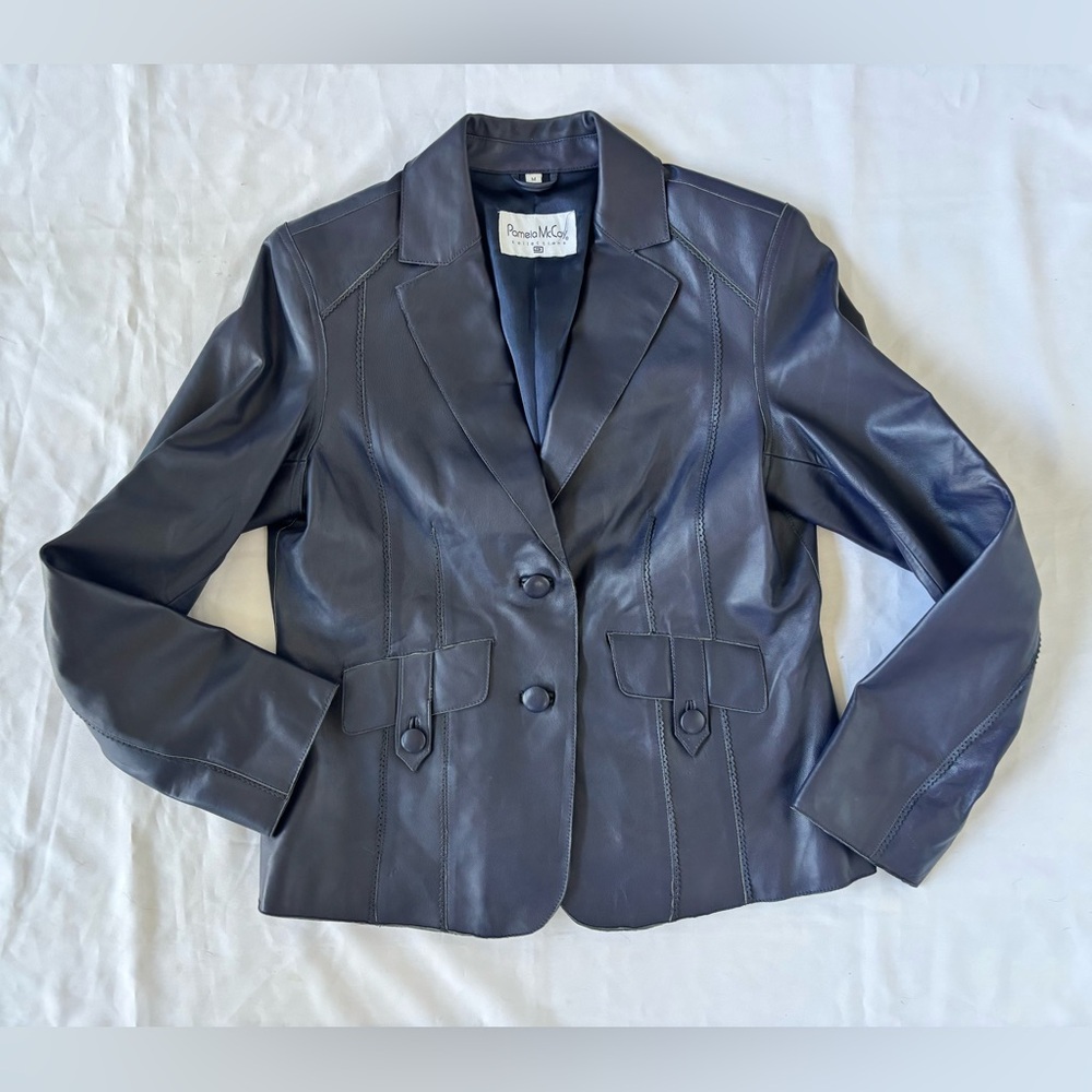 Pamela McCoy Navy blue Leather Jacket